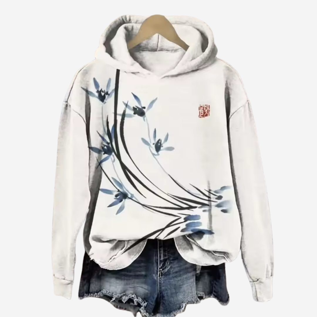 Casual Hoodie with Koi Art Print for Women