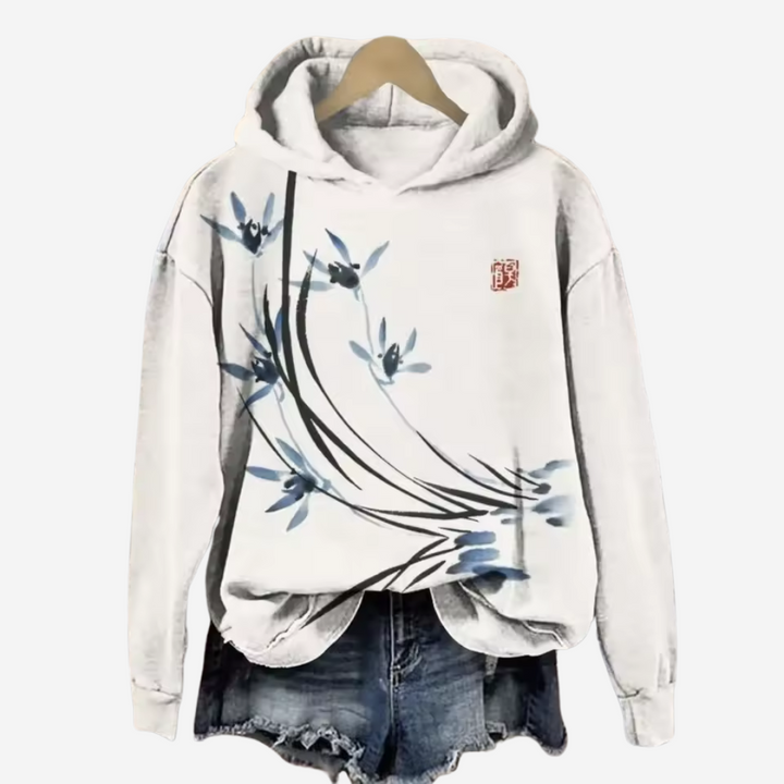Casual Hoodie with Koi Art Print for Women
