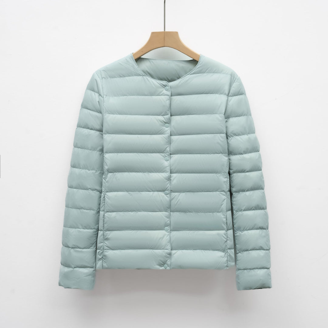 Collarless Portable Puffer for Spring and Winter