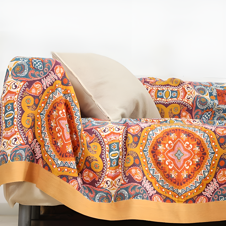 Sunrise Boho Reversible Blanket – Artistic Warmth with Dual-Sided Design