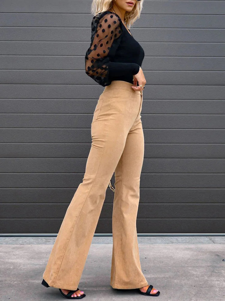 Trendy Corduroy Flare Pants for Women