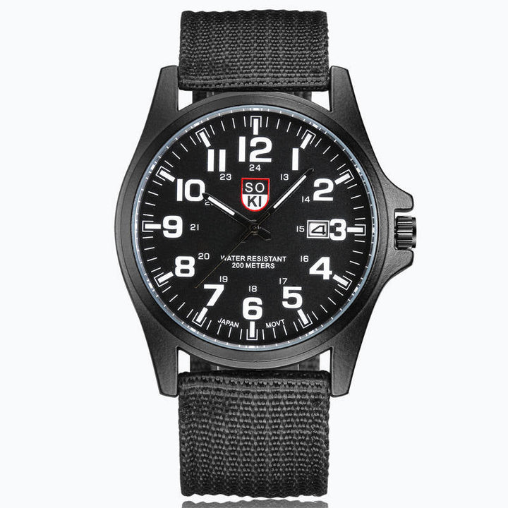 Robust Military-Style Watch with Illuminated Dial