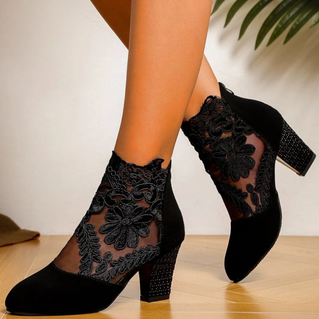 Embroidered Lace Design High Heels