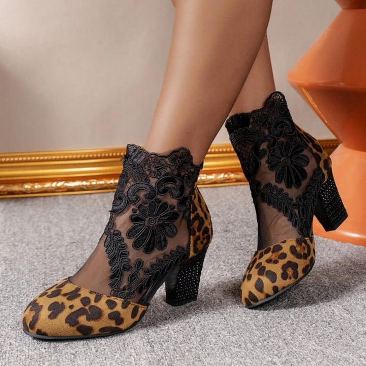 Embroidered Lace Design High Heels