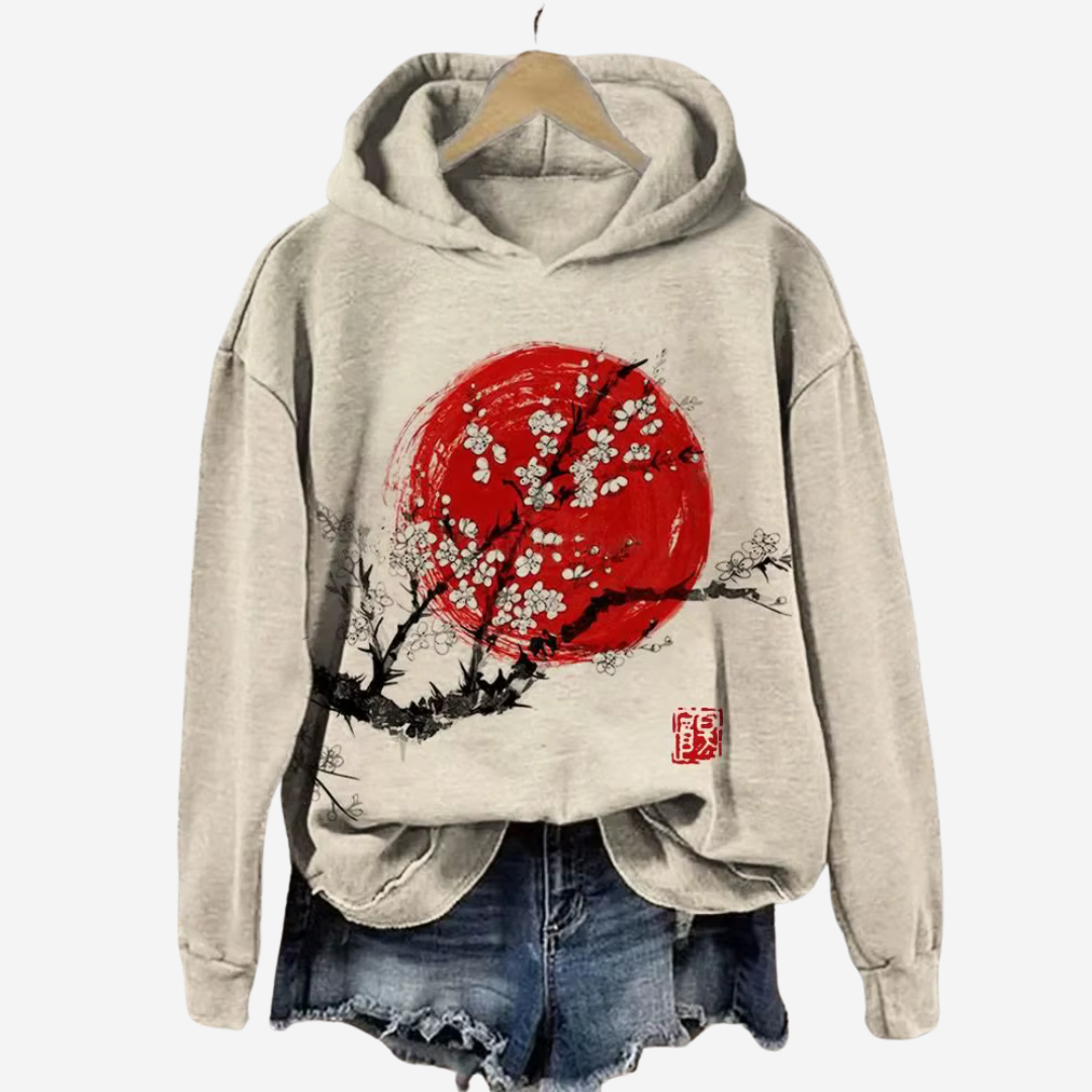 Casual Hoodie with Koi Art Print for Women