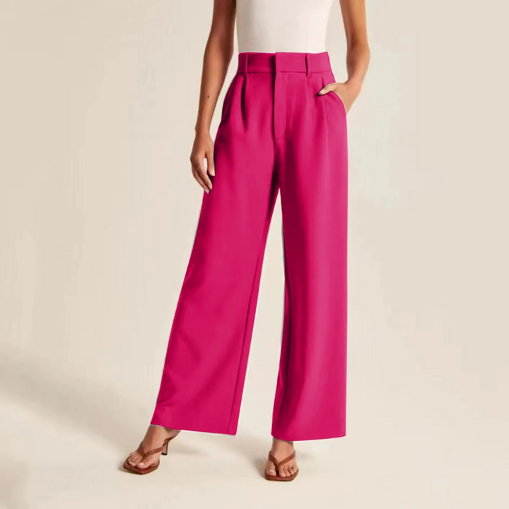 High Waisted Pleated Linen Feel Trousers