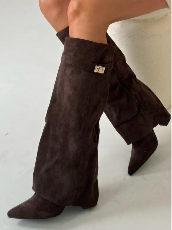 Knee-High Suede Boots with Heel