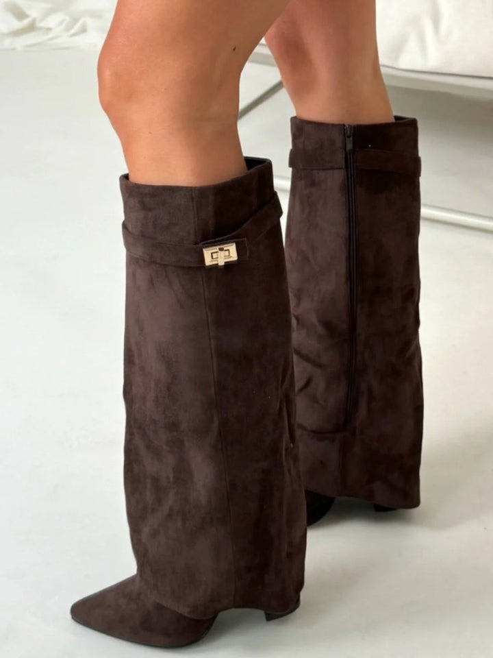 Knee-High Suede Boots with Heel