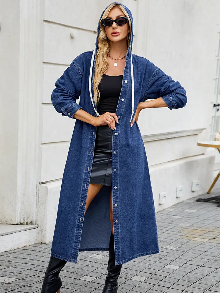 Women Long Denim Trench Coat Blue Denim | Sophia-4
