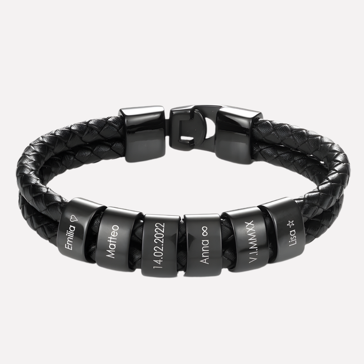 Men's Black Bracelet with Engraved Beads