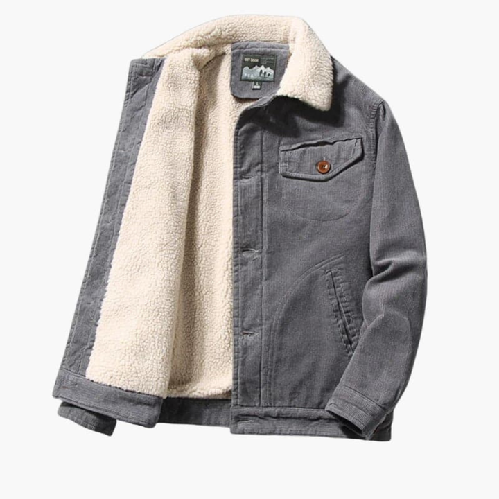 Men’s Corduroy Jacket with Sherpa Lining and Button Closure