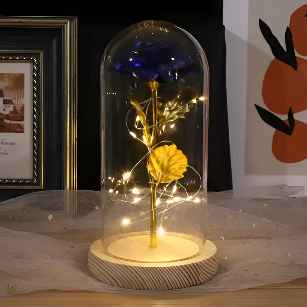 Eternal Rose with Led Light in Glass Dome