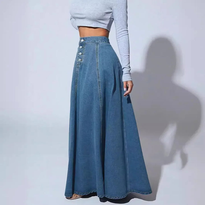Women's Denim A-Line Skirt with Button Closure