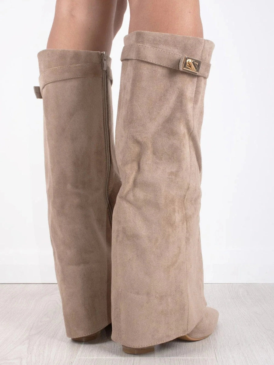 Knee-High Suede Boots with Heel