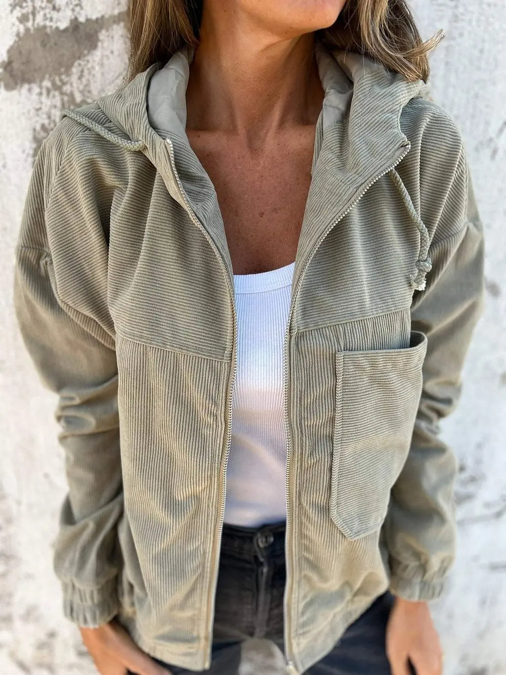 Casual Corduroy Jacket with Hood