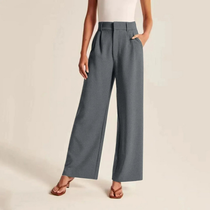 High Waisted Pleated Linen Feel Trousers