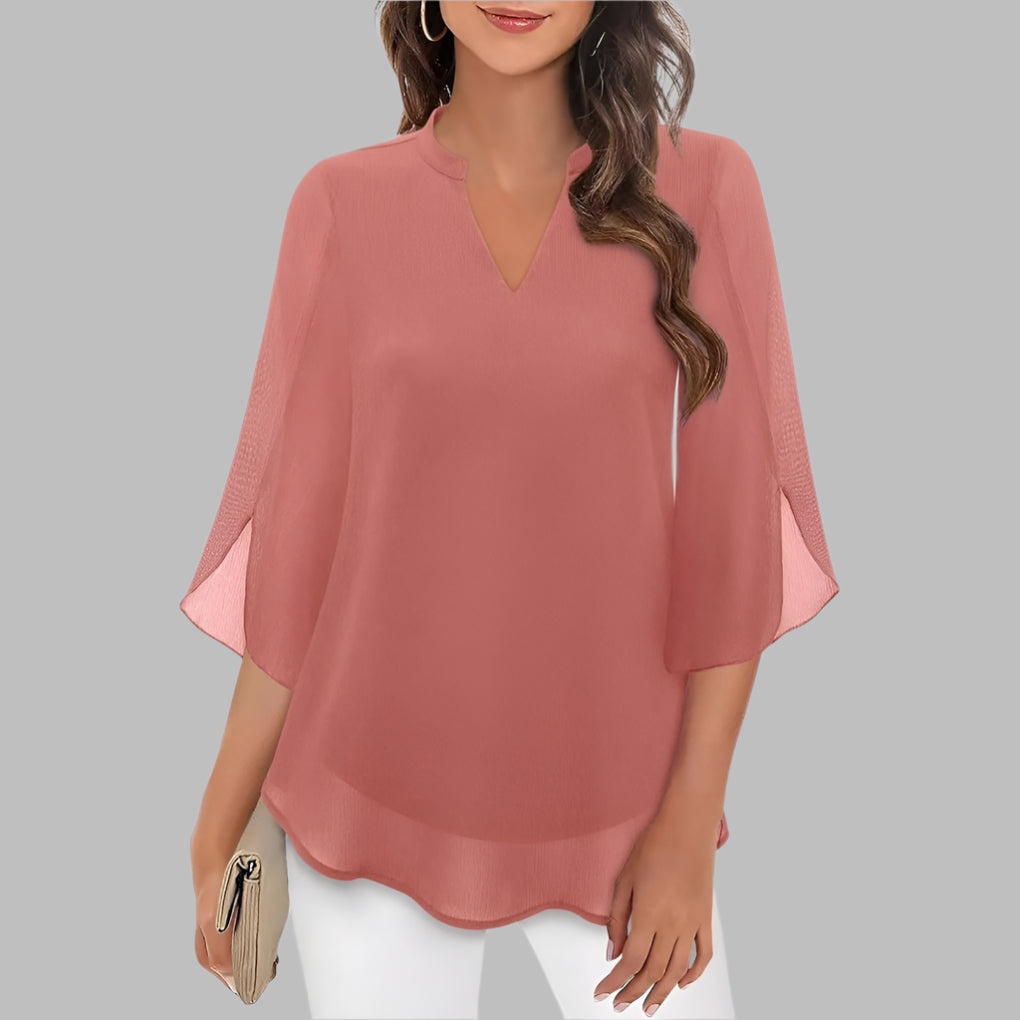 V Neck Summer Top with Petal Sleeves