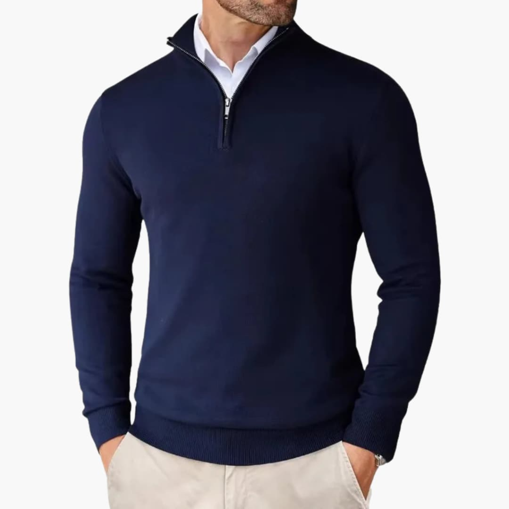 Men’s Pullover with Quarter Zip and Ribbed Hem