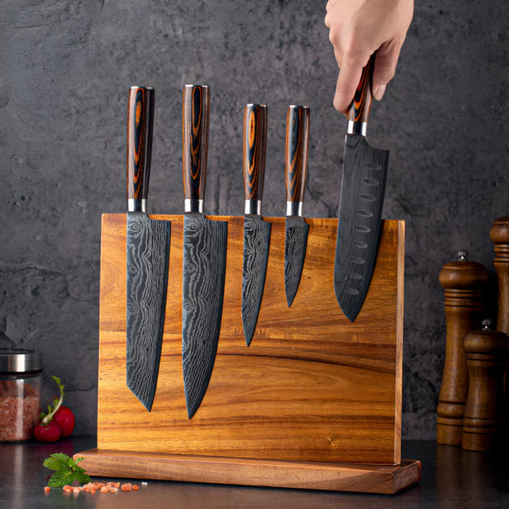 Efficient Kitchen Storage Magnetic Wood Knife Block
