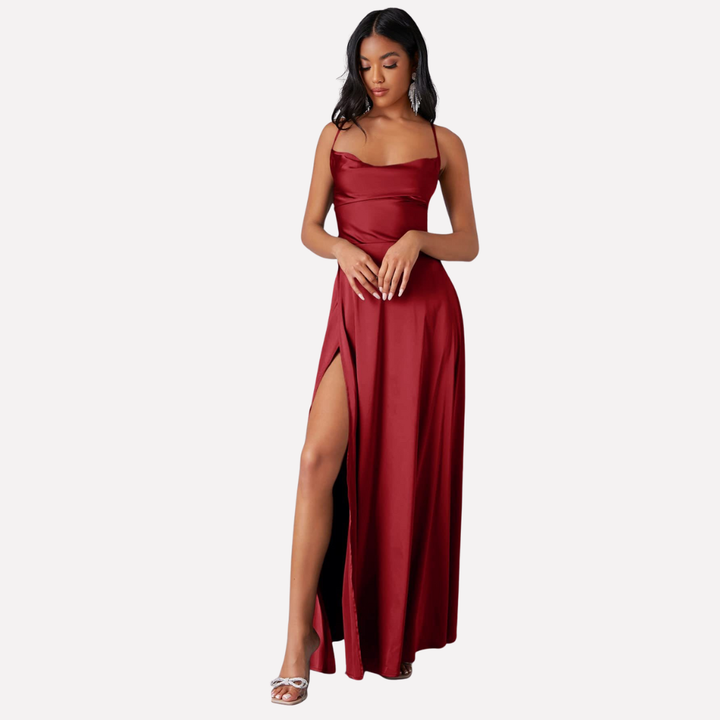 Women’s Backless Maxi Dress with High Side Slit