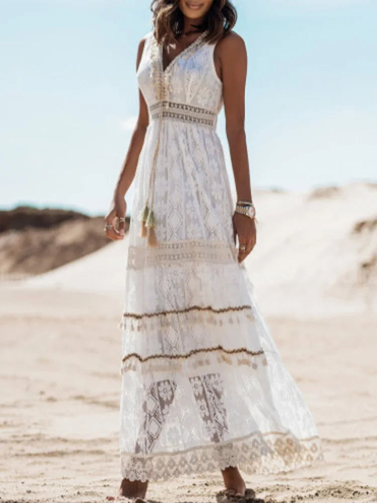 Boho-Chic Lace Maxi Dress – Effortless Summer Elegance