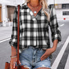 Women’s Checked Long Sleeve V Neck Blouse