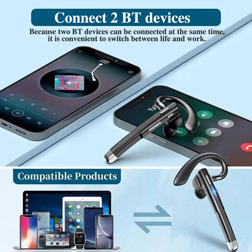BT5.3 Single Ear Bluetooth Headset with Noise Cancellation