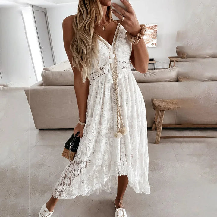 Boho Lace Tie Dress with Tassels