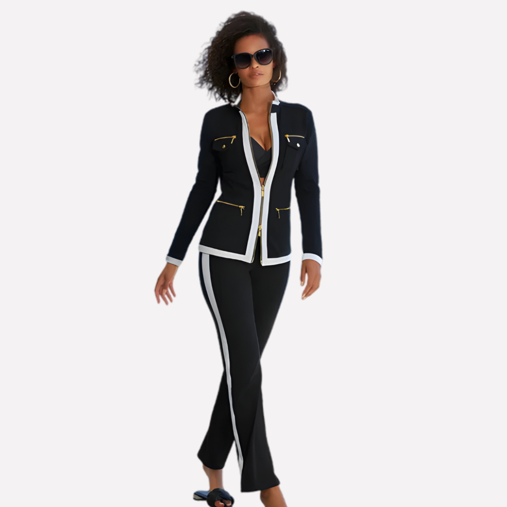 Women’s Zip Jacket & Pant Set – Contrast Trim Style