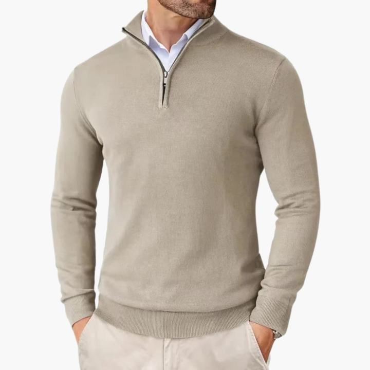 Men’s Pullover with Quarter Zip and Ribbed Hem