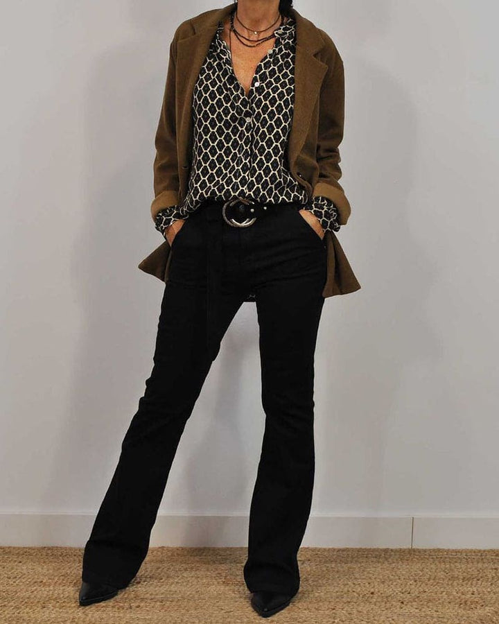 Geometric Pattern Cotton Blend Blouse