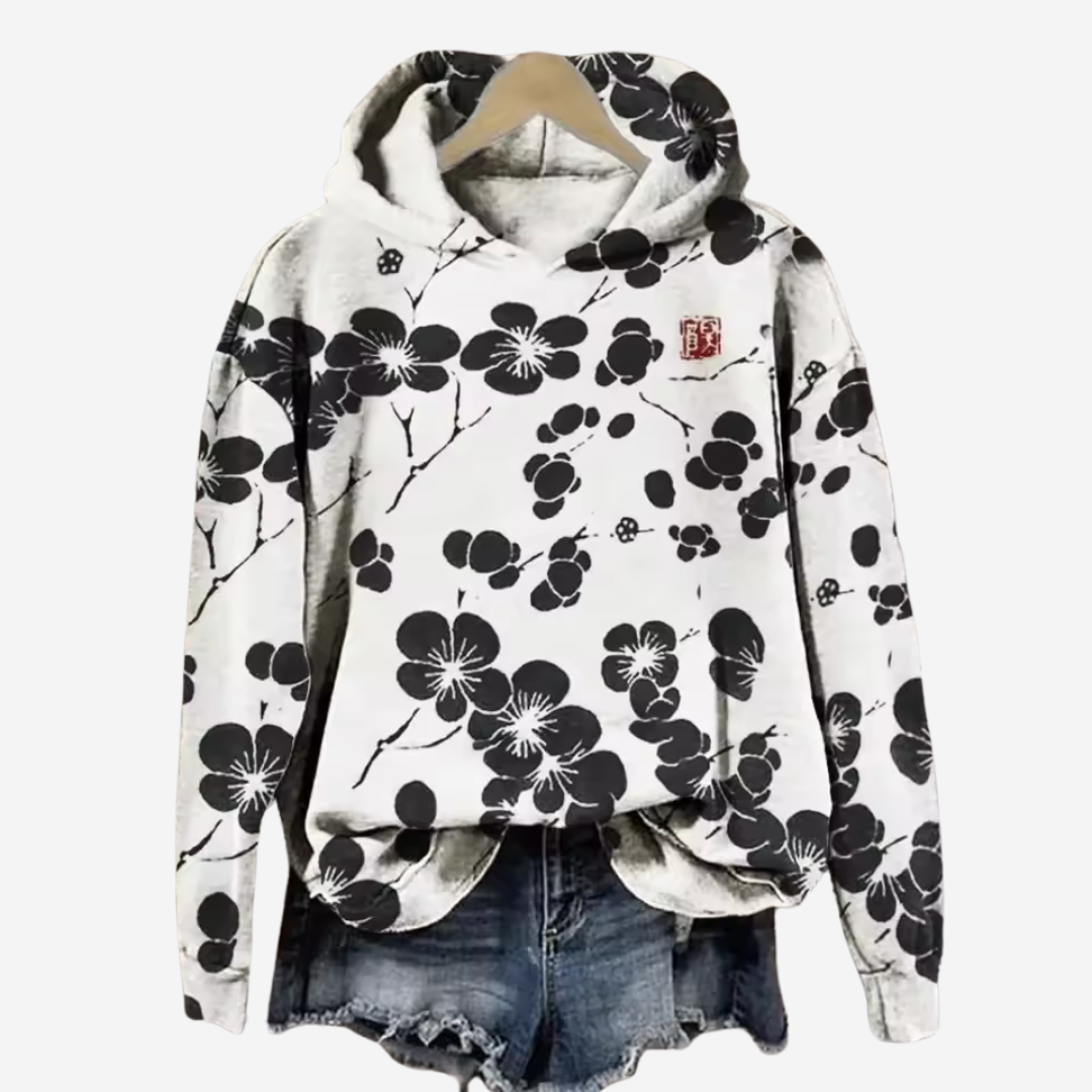 Casual Hoodie with Koi Art Print for Women