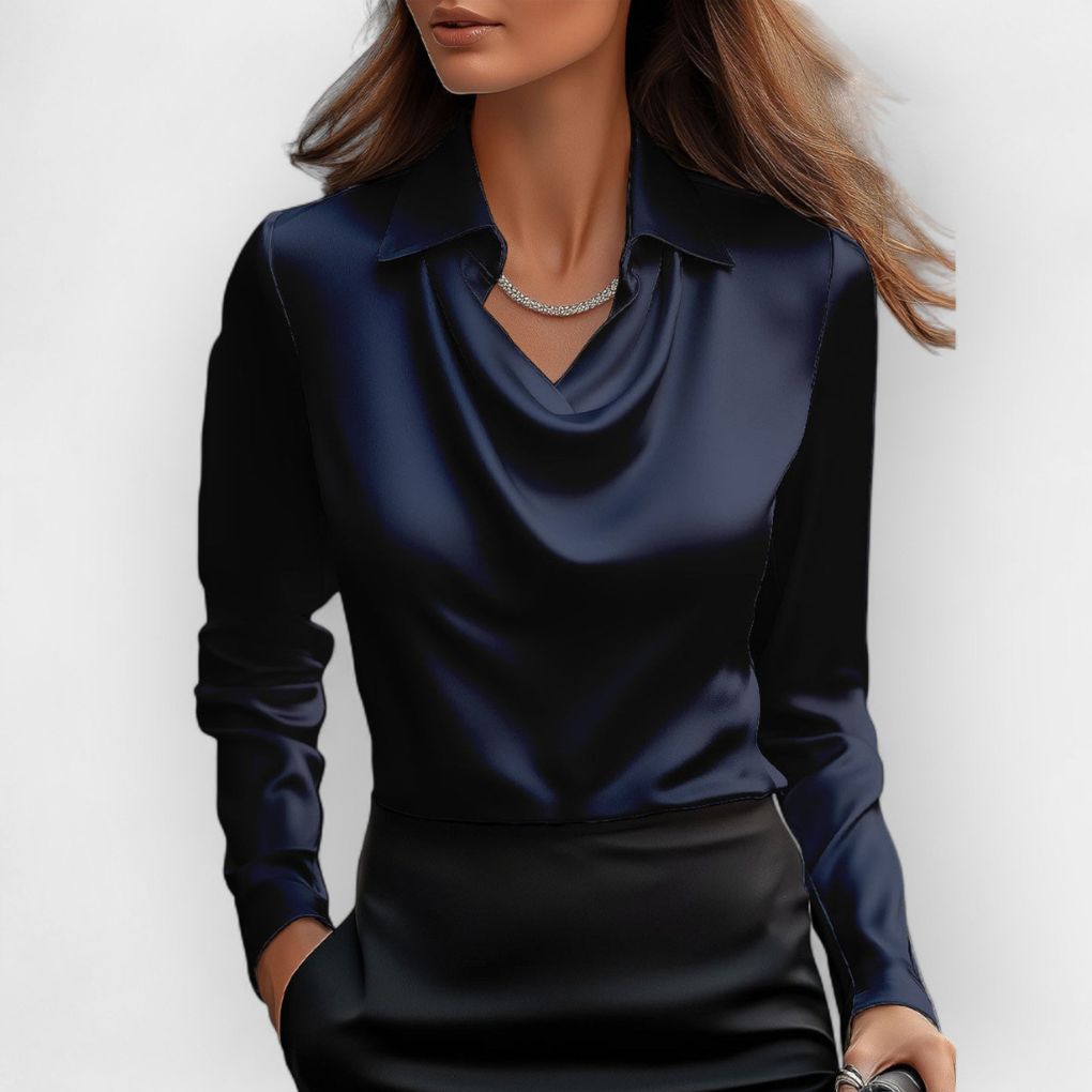 Elegant Satin Blouse with Waterfall Collar