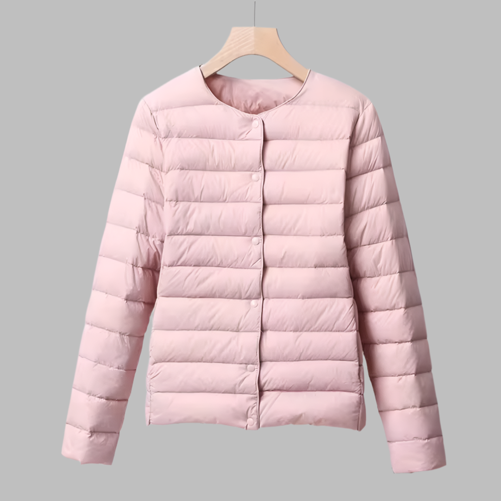 Collarless Portable Puffer for Spring and Winter