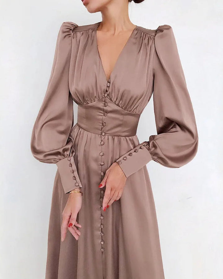 Elegant Satin V-Neck Maxi Dress for Women Timeless Elegance with a Modern Touch
