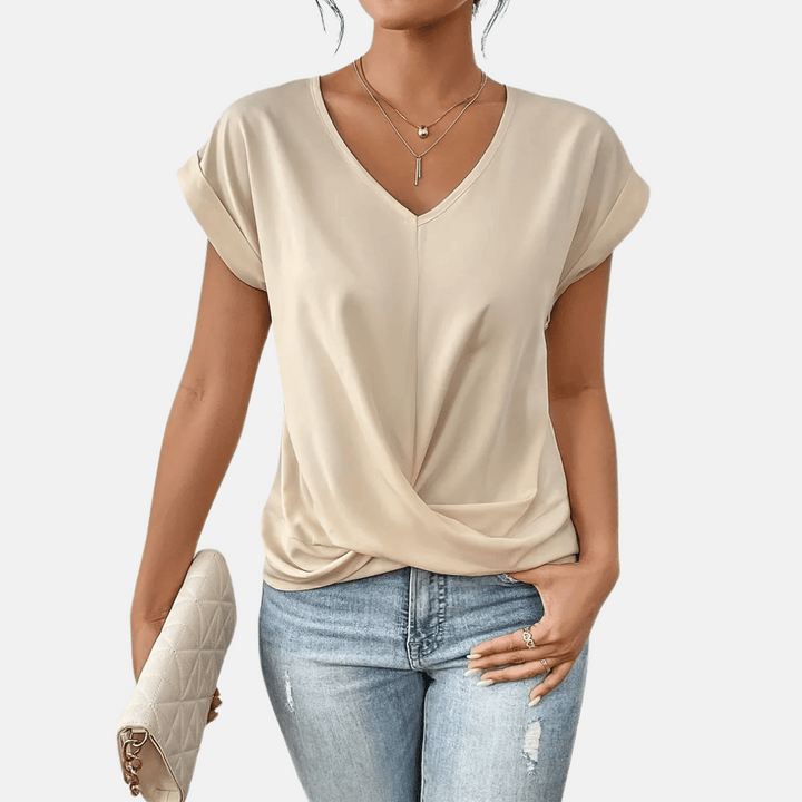 Women’s V-Neck Blouse with Draped Hem