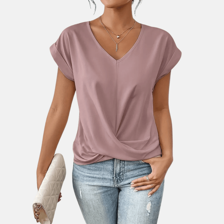 Women’s V-Neck Blouse with Draped Hem