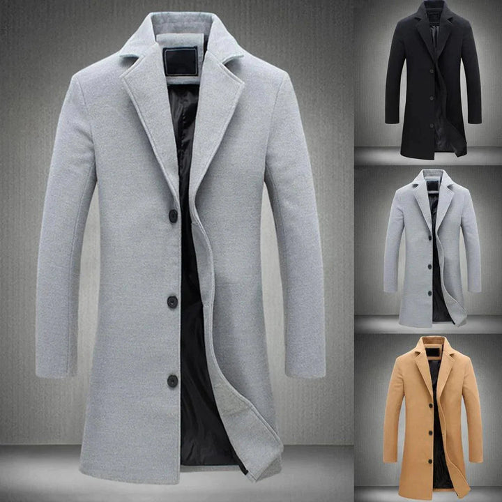 Men's Long Winter Coat with Notch Lapel