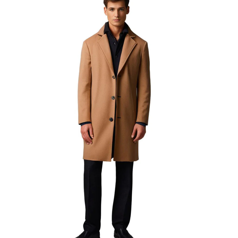 Men's Long Winter Coat with Notch Lapel