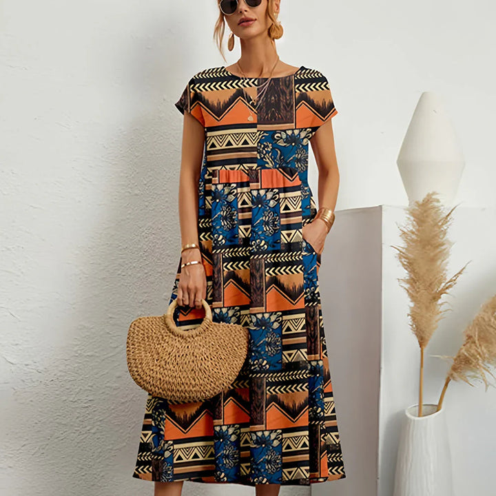 Women’s Cotton Linen Blend Casual Midi Dress