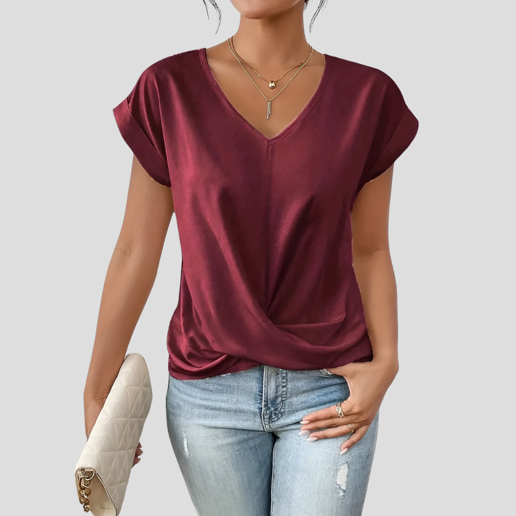 Women’s V-Neck Blouse with Draped Hem