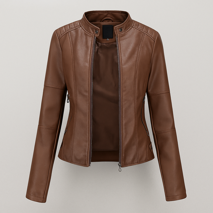 Women’s Fitted Red Leather Moto Jacket