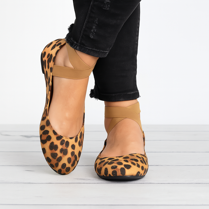 Suede Finish Elastic Strap Ballet Flats