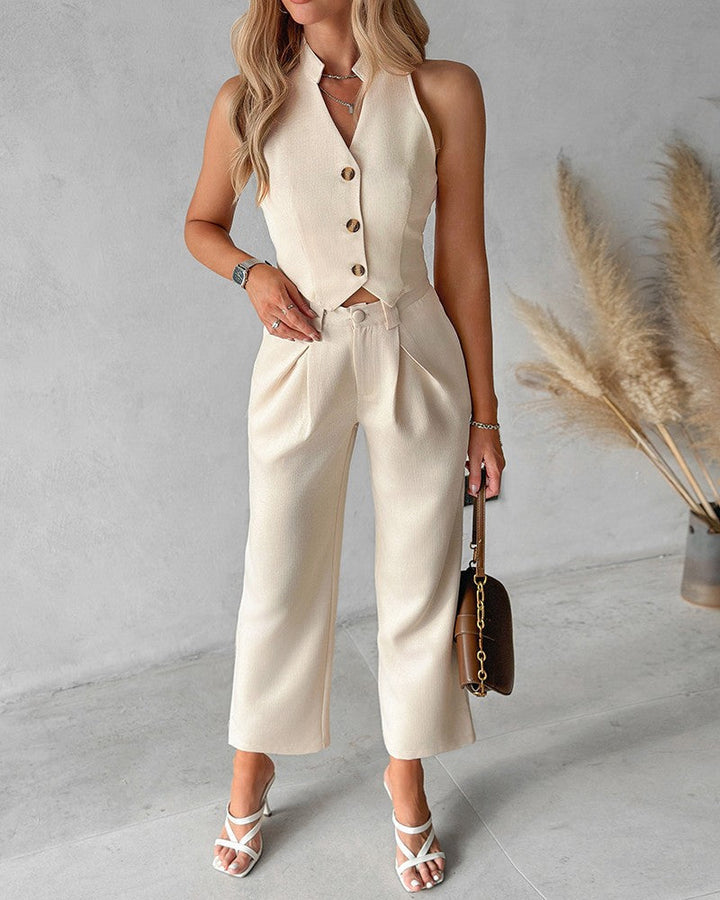 Two-Piece Women's Set with Sleeveless Top and Trousers