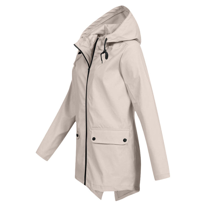 Waterproof Women's Mid-Length Jacket with Zipper
