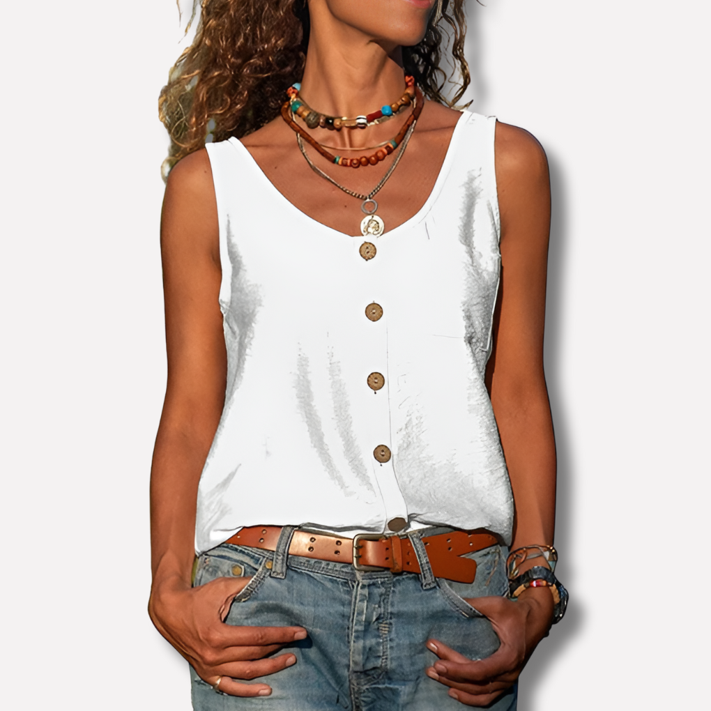 Sleeveless Lightweight Button-Down Top