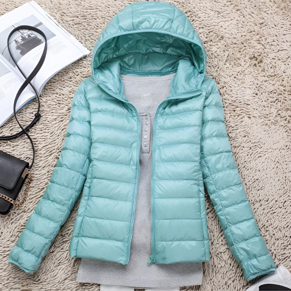 Ultra-Light, Packable Down Coat with Hood for Women