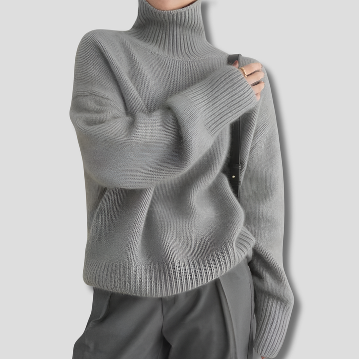 Women's Thick Cashmere-Like Winter Sweater with High Collar
