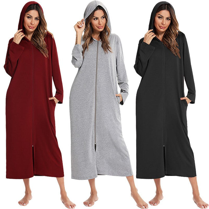 Warm Zip-Up Nightdress with Hood