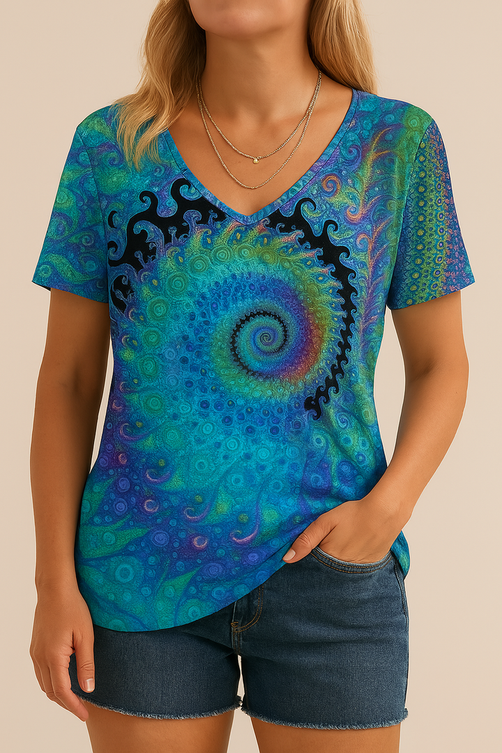 Retro V-neck T-shirt for Women